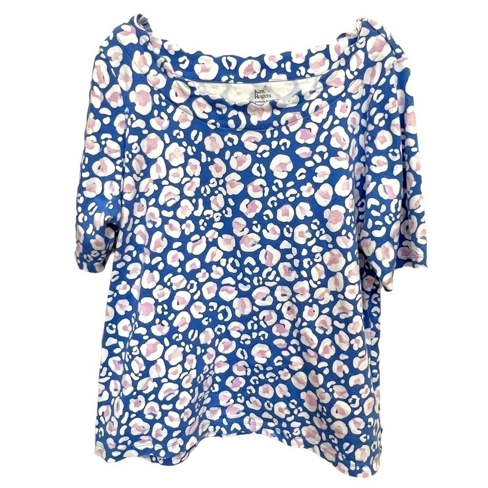 Kim Rogers Scalloped Neckline Animal Print Top, Size XL